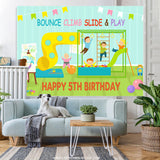 Load image into Gallery viewer, Lofaris Bounce Climb Slide And Play Happy 5Th Birthday Backdrop