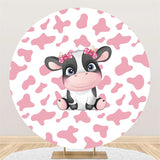 Load image into Gallery viewer, Lofaris Bow Pink Cow Happy Birthday Round Backdrop For Girl