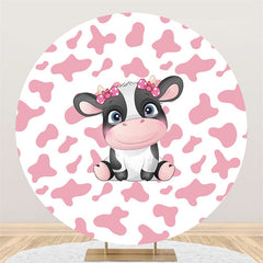 Lofaris Bow Pink Cow Happy Birthday Round Backdrop For Girl