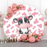 Load image into Gallery viewer, Lofaris Bow Pink Cow Happy Birthday Round Backdrop For Girl