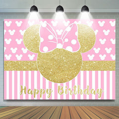 Lofaris Bow Tie Pink Mouse Happy Birthday Backdrop for Girl