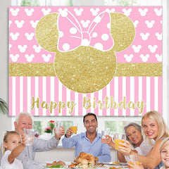 Lofaris Bow Tie Pink Mouse Happy Birthday Backdrop for Girl