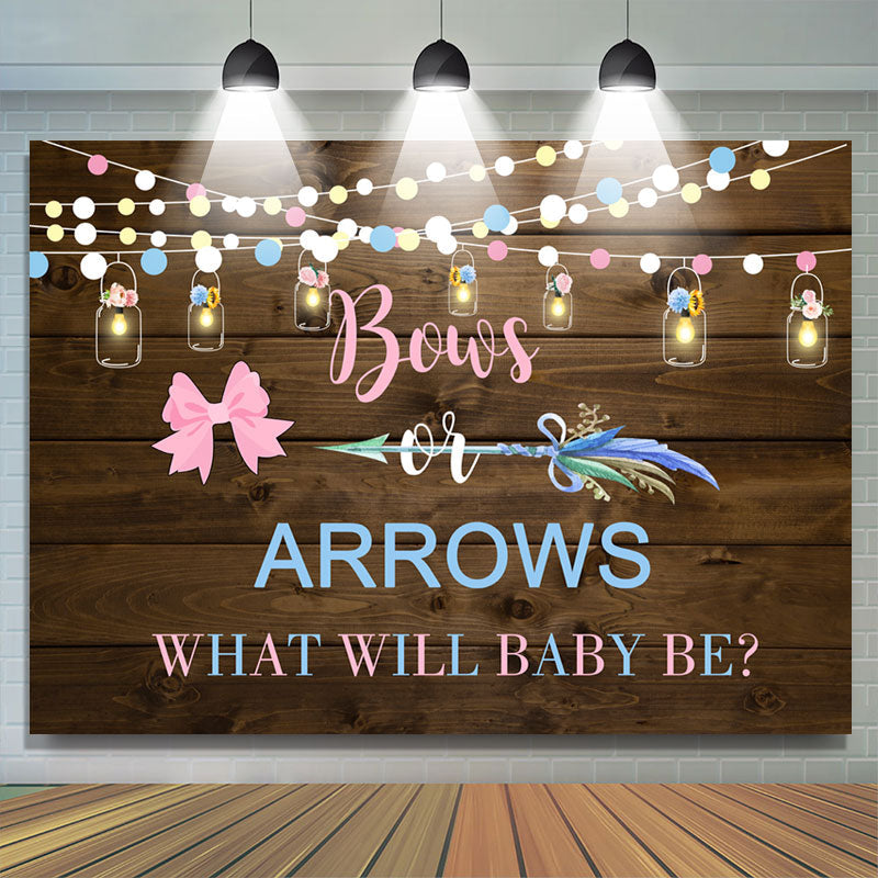 Lofaris Bows and Arrows Light Wooden Gender Baby Shower Backdrop