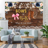 Load image into Gallery viewer, Lofaris Bows Or Boots Floral Rustic Wood Baby Shower Backdrop