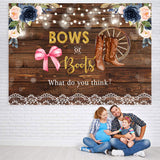 Load image into Gallery viewer, Lofaris Bows Or Boots Floral Rustic Wood Baby Shower Backdrop