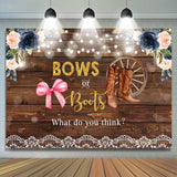 Load image into Gallery viewer, Lofaris Bows Or Boots Floral Rustic Wood Baby Shower Backdrop