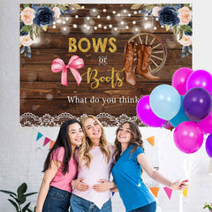 Lofaris Bows Or Boots Floral Rustic Wood Baby Shower Backdrop