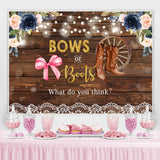 Load image into Gallery viewer, Lofaris Bows Or Boots Floral Rustic Wood Baby Shower Backdrop