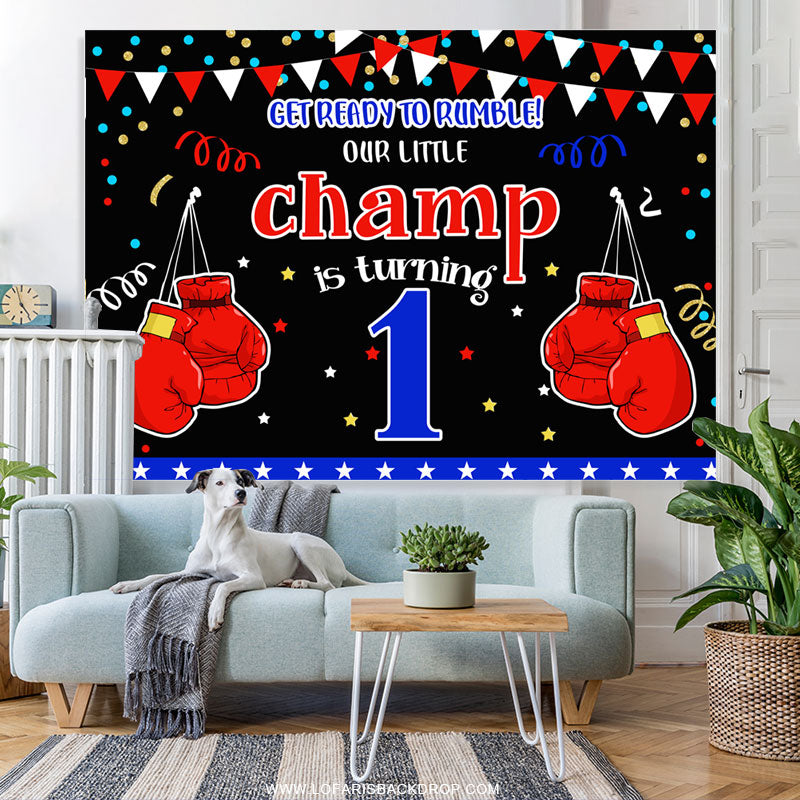 Lofaris Boxing Champion Confetti Happy 1st Birthday Backdrop