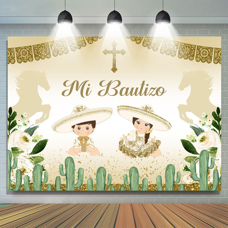 Lofaris Boy And Girl Gold Glitter Mi Bautizo Baby Shower Backdrop