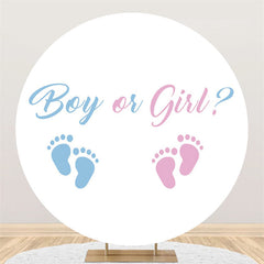 Lofaris Boy Or Girl Blue Pink Footprint Baby Shower Round Backdrop