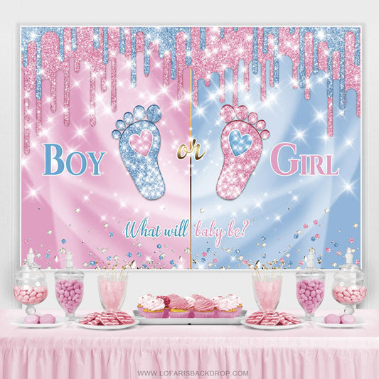 Lofaris Boy Or Girl Blue Pink Glitter Foot Baby Shower Backdrop