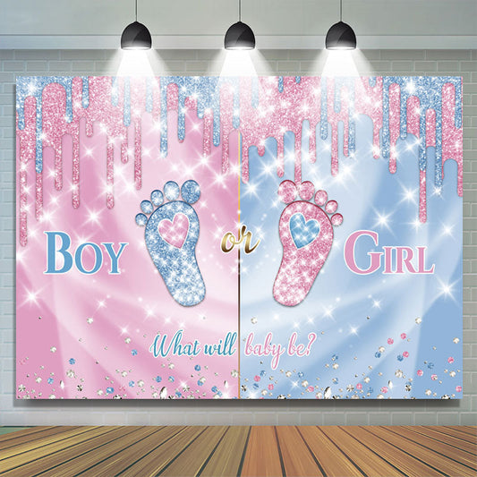Lofaris Boy Or Girl Blue Pink Glitter Foot Baby Shower Backdrop