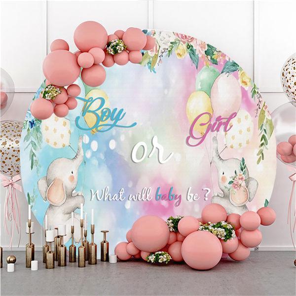 Lofaris Cute Elephant Balloon Round Baby Shower Backdrop
