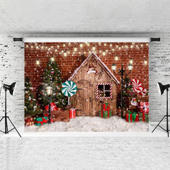 Lofaris Brick Brown House And Green Tree Christmas Backdrop