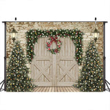 Load image into Gallery viewer, Lofaris Brick Wall And Wood Barn Door Christmas Photo Backdrop