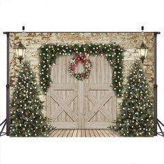 Lofaris Brick Wall And Wood Barn Door Christmas Photo Backdrop