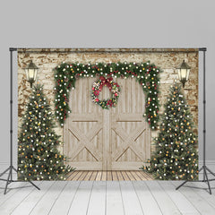 Lofaris Brick Wall And Wood Barn Door Christmas Photo Backdrop