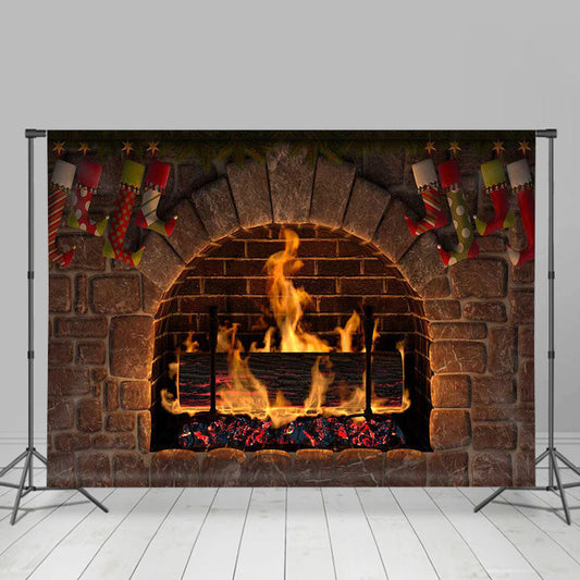 Lofaris Brick wall fire fireplace Christmas stock Backdrop