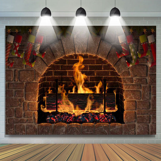 Lofaris Brick wall fire fireplace Christmas stock Backdrop