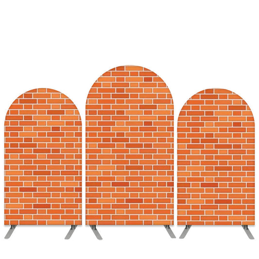 Lofaris Bricks Theme Orange Red Birthday Arch Backdrop Kit