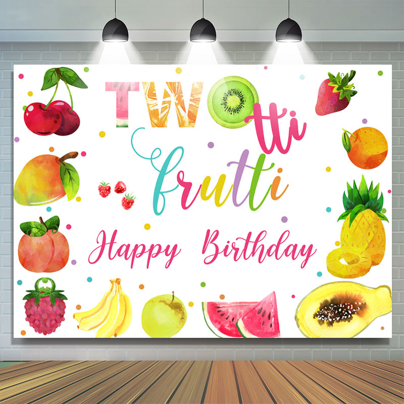 Lofaris Bright Fruits 2nd Happy Birthday Backdrop Decoration