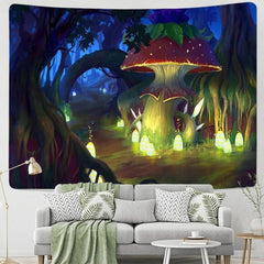Lofaris Bright Mushroom Forest Trippy Novelty Wall Tapestry