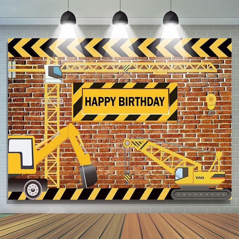 Lofaris Brown Bricks And Yellow Black Truck Birthday Backdrop