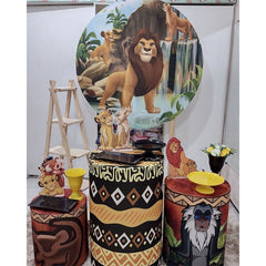 Lofaris Brown Lion And Waterfull Round Birthday Backdrop Kit