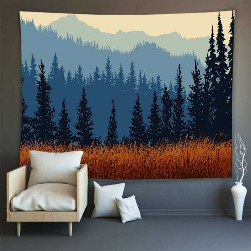 Lofaris Brown Reed Fairytale Mountain Forest Wall Tapestry