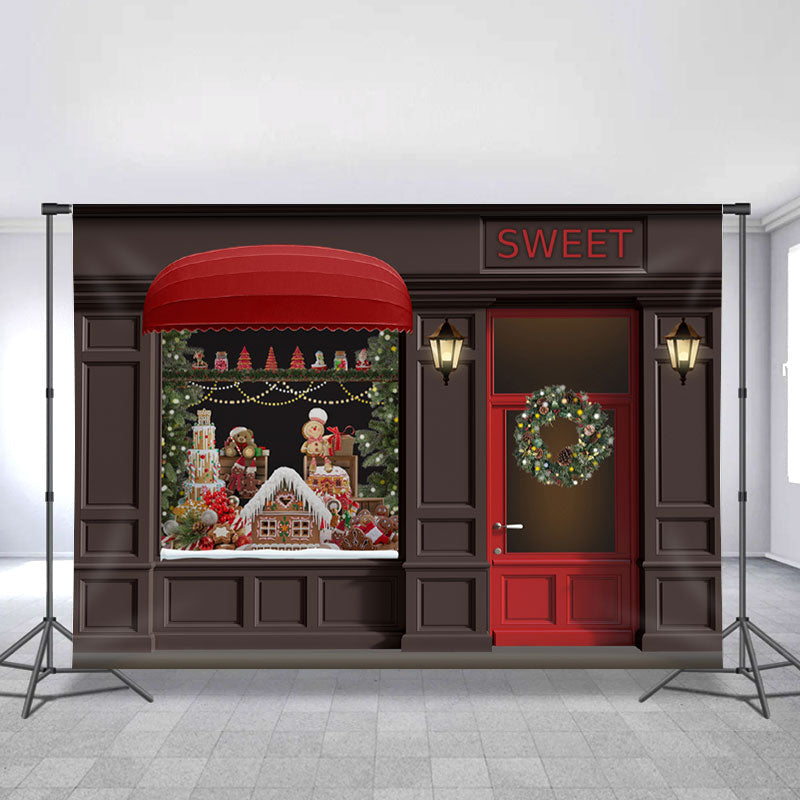 Lofaris Brown Sweet Shop Wreath Christmas Backdrop For Party