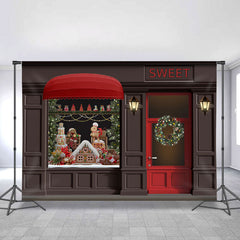 Lofaris Brown Sweet Shop Wreath Christmas Backdrop For Party
