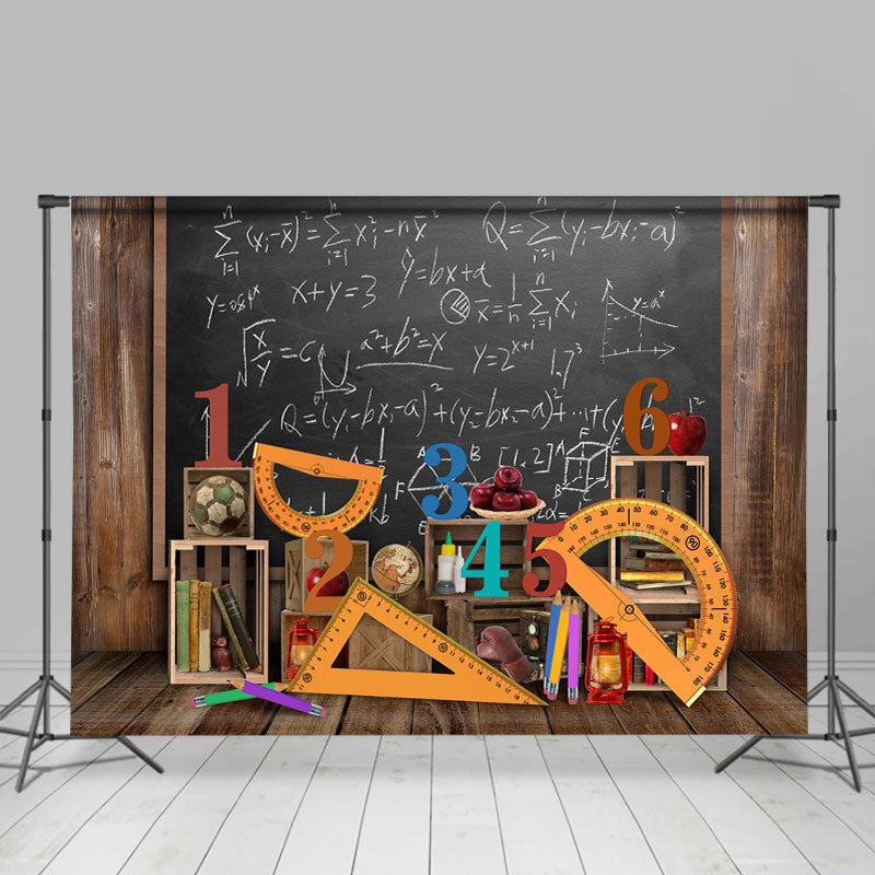 Wooden Blackboard Math Book Back To School Backdrop - Lofaris