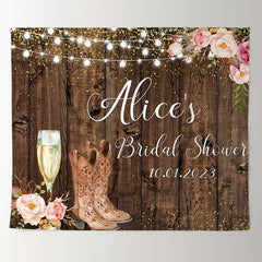 Lofaris Brown Wood Boots And Bubbly Bridal Shower Backdrop