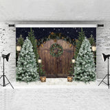 Load image into Gallery viewer, Lofaris Brown Wooden Door And Tree Christmas Backdrop For Party