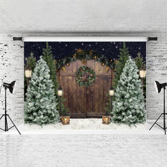 Lofaris Brown Wooden Door And Tree Christmas Backdrop For Party