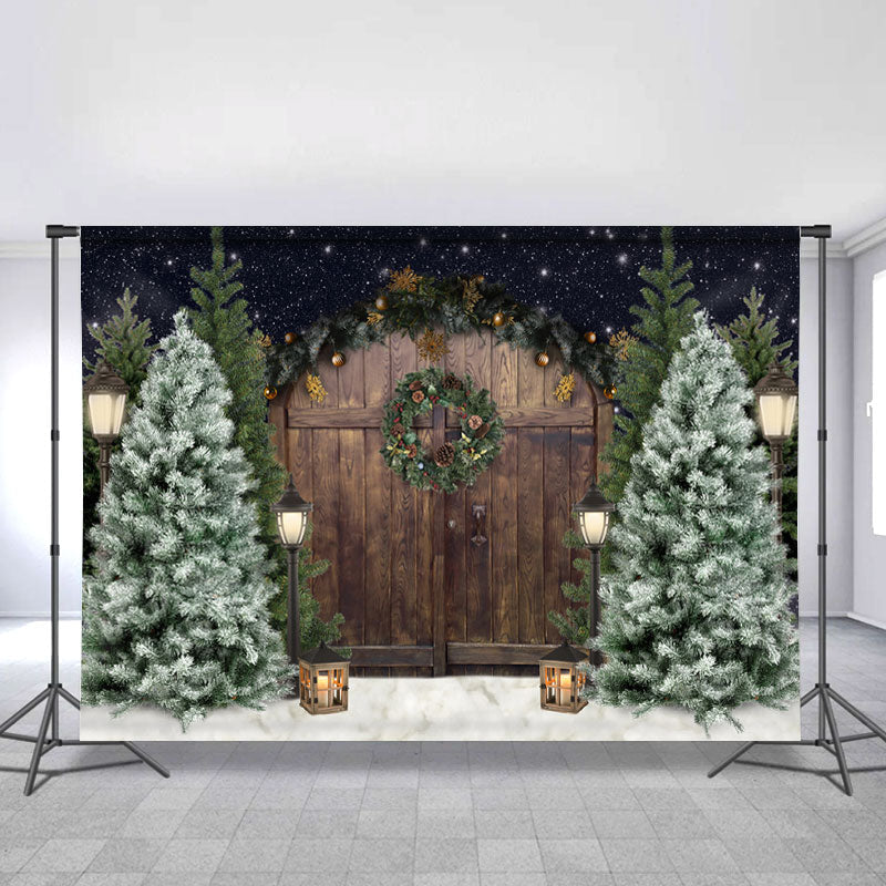 Lofaris Brown Wooden Door And Tree Christmas Backdrop For Party