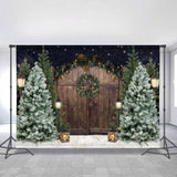 Load image into Gallery viewer, Lofaris Brown Wooden Door And Tree Christmas Backdrop For Party
