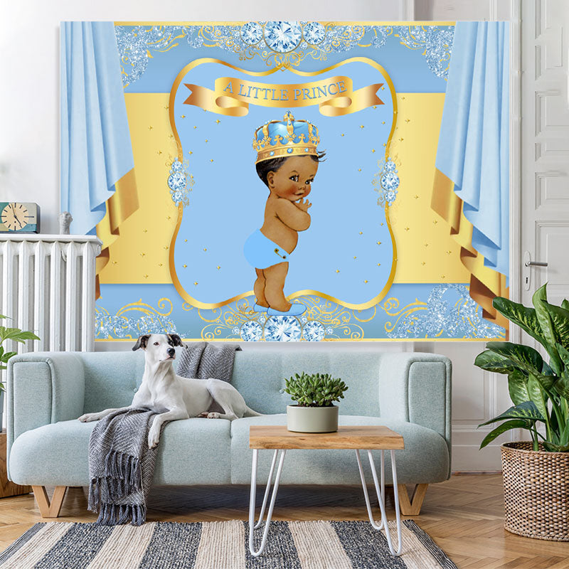 Lofaris Bule And Golden Crown Baby Shower Backdrop For Prince