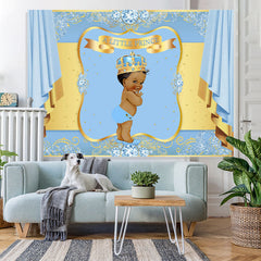 Lofaris Bule And Golden Crown Baby Shower Backdrop For Prince