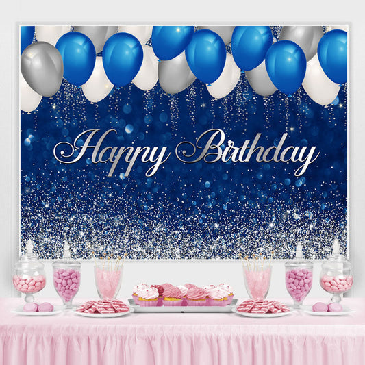 Lofaris Bule and Silver Balloon Bokeh Happy Birthday Backdrop