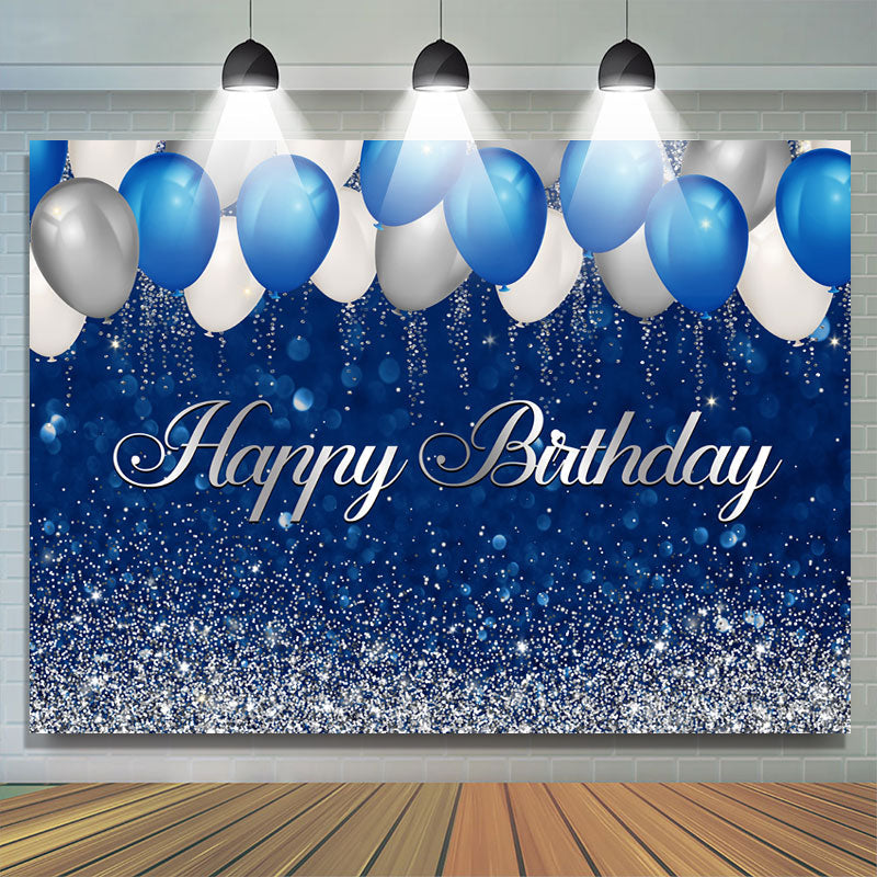 Lofaris Bule and Silver Balloon Bokeh Happy Birthday Backdrop