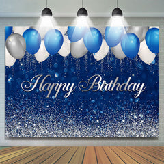 Lofaris Bule and Silver Balloon Bokeh Happy Birthday Backdrop