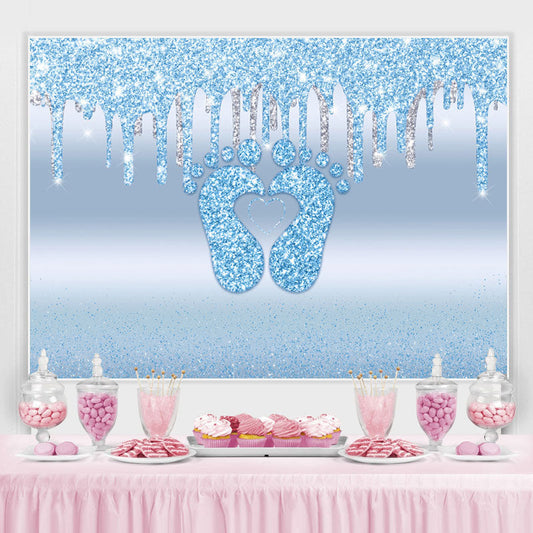 Lofaris Bule Bokeh Little Feet Glitter Backdrop for Baby Shower