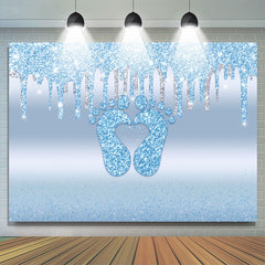 Lofaris Bule Bokeh Little Feet Glitter Backdrop for Baby Shower