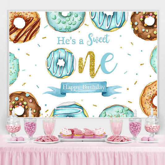 Lofaris Bule Donuts Sweet 1St Happy Birthday Backdrop For Boy