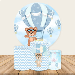 Lofaris Bule Hot Air Balloon Teddy Baby Shower Round Backdrop Kit