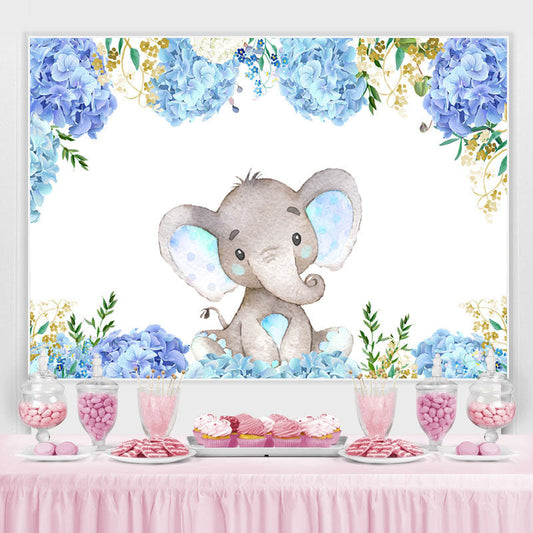 Lofaris Bule Purple Little Floral Elephent Baby Shower Backdrop