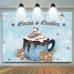 Lofaris Bule Snow Cocoa and Cookies Tea Cup Winter Backdrop