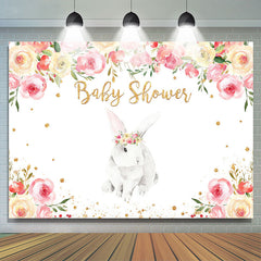 Lofaris Bunny And Pink With White Floral Baby Shower Backdrop